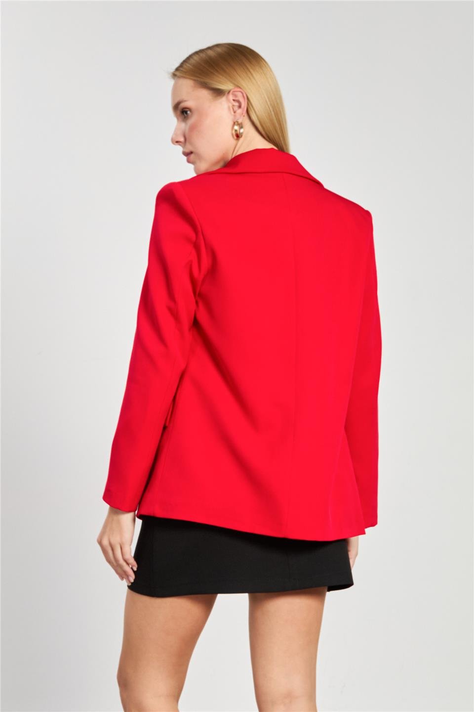 Tek düğmeli blazer ceket-2787 Kırmızı