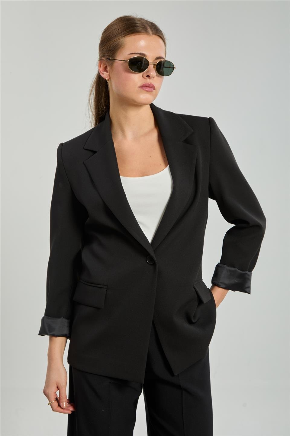 Tek düğmeli blazer ceket-2787 Siyah