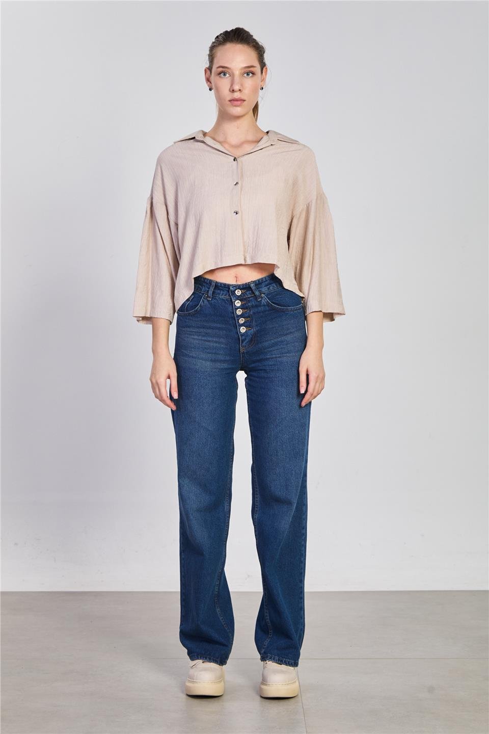 Truvakar kol kısa gömlek-6530 Bej