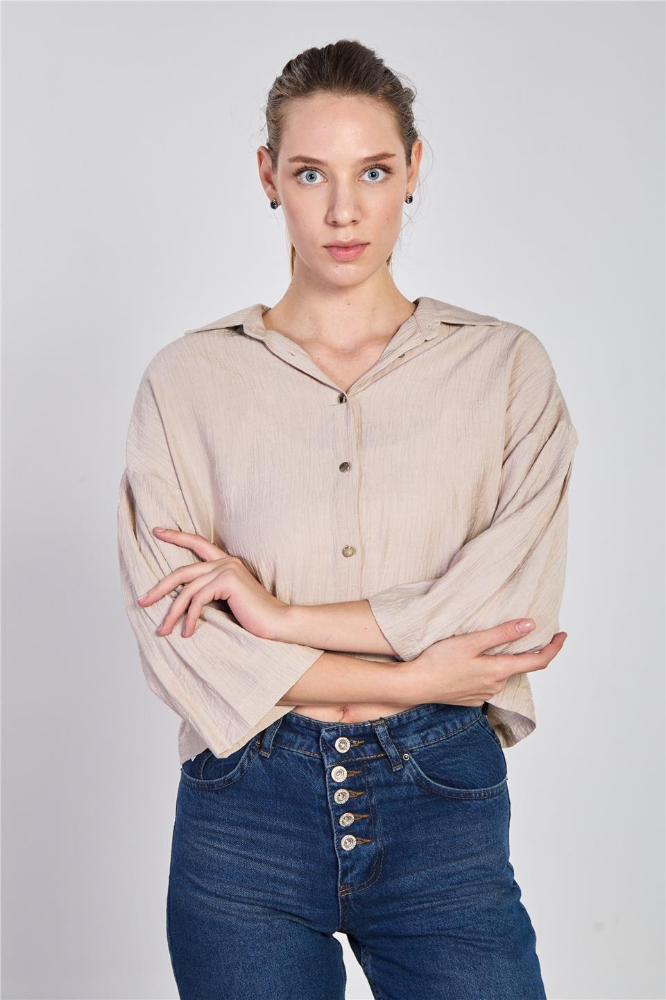 Truvakar kol kısa gömlek-6530 Bej
