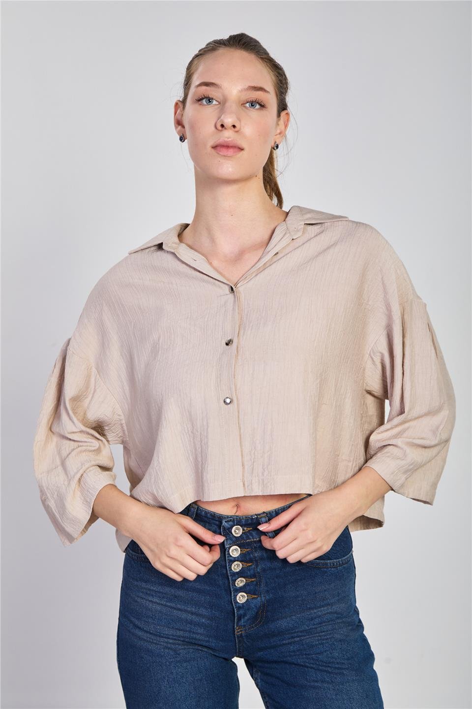 Truvakar kol kısa gömlek-6530 Bej