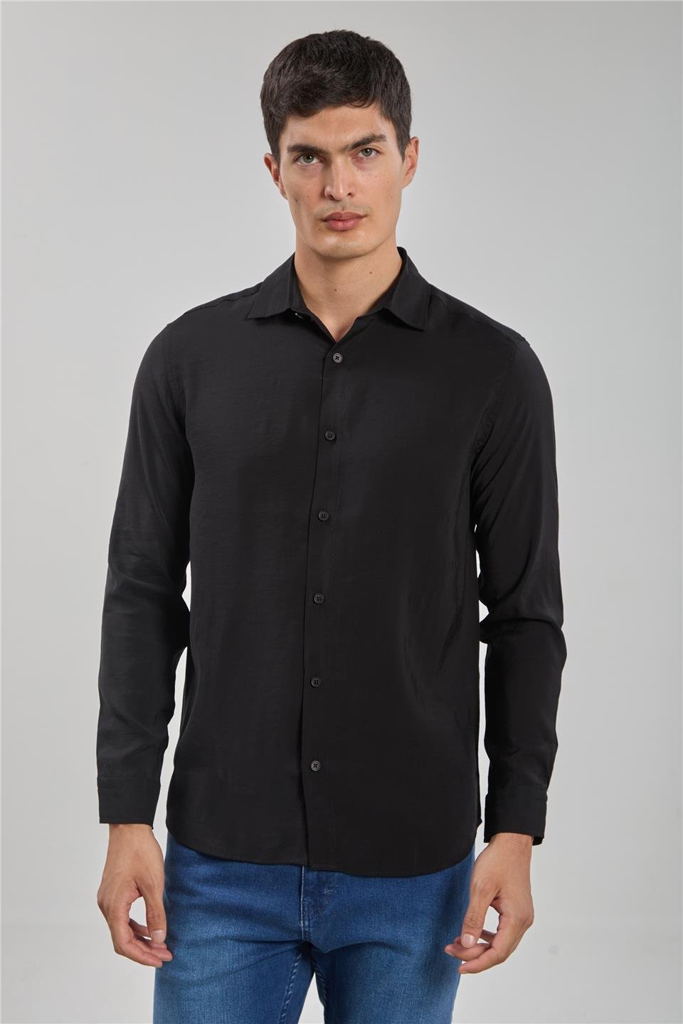 Uzun kol oversize modal gömlek-1184 Siyah