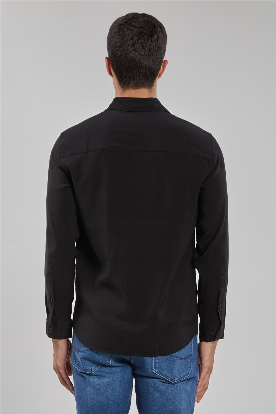 Uzun kol oversize modal gömlek-1184 Siyah