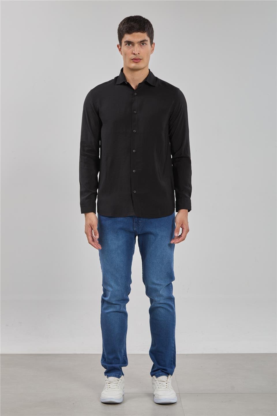 Uzun kol oversize modal gömlek-1184 Siyah