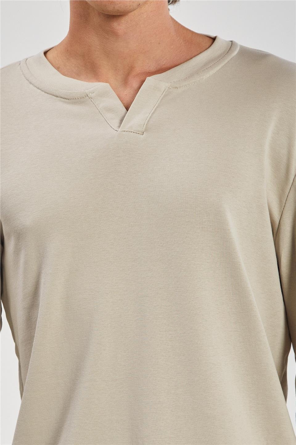 Uzun Kollu Erkek Sweat - Bej 