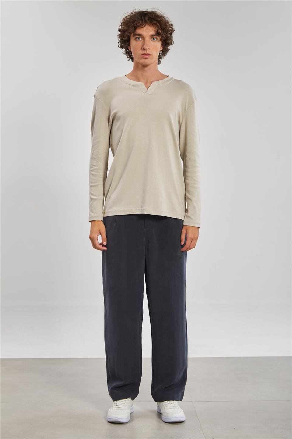 Uzun Kollu Erkek Sweat - Bej 