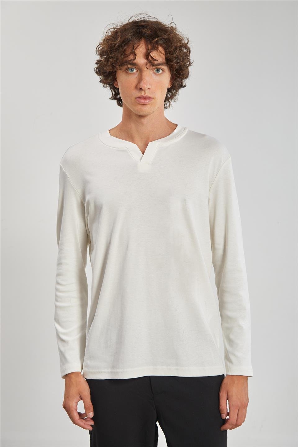 Uzun Kollu Erkek Sweat- Ekru