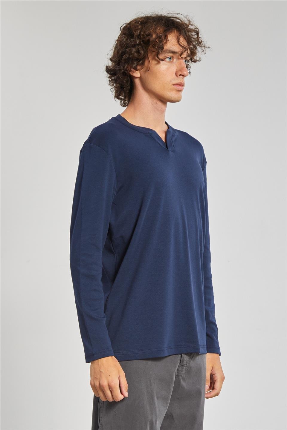 Uzun Kollu Erkek Sweat - İndigo