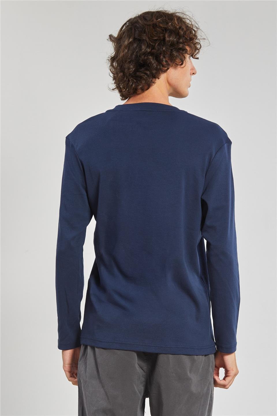 Uzun Kollu Erkek Sweat - İndigo
