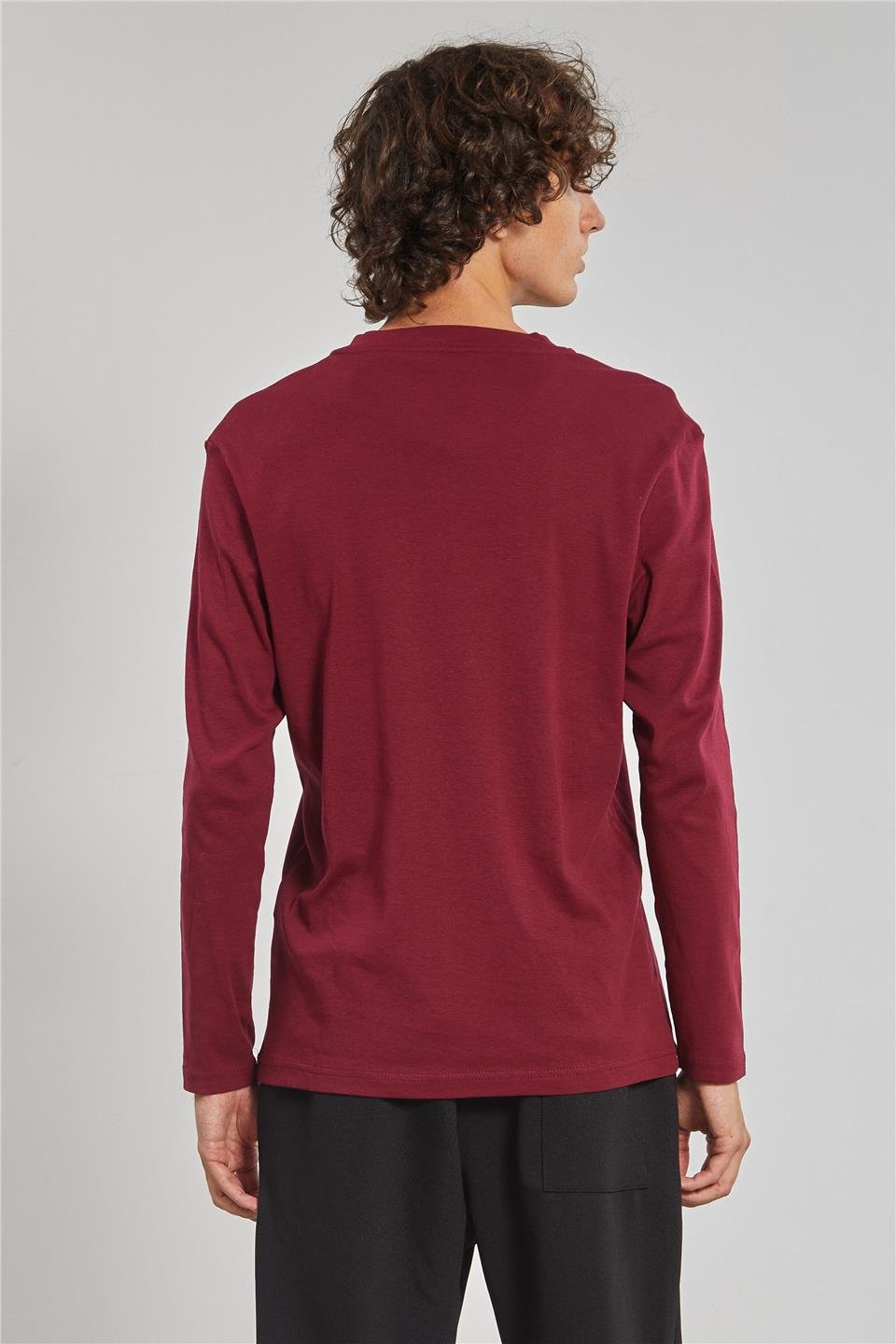 Uzun Kollu Erkek Sweat - Vişne