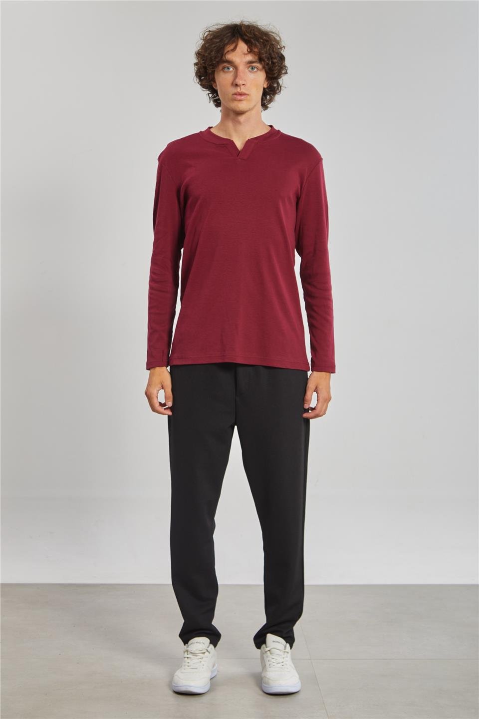Uzun Kollu Erkek Sweat - Vişne