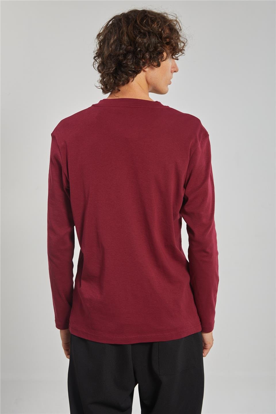 Uzun Kollu Erkek Sweat - Vişne