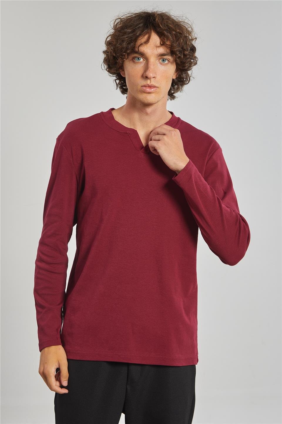 Uzun Kollu Erkek Sweat - Vişne
