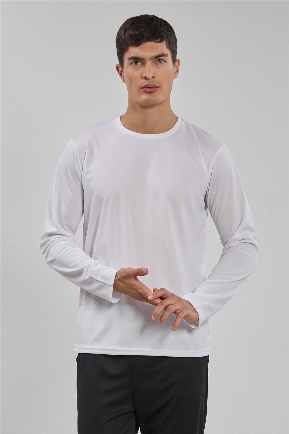 Uzun kollu sporcu t-shirt-THOR Beyaz