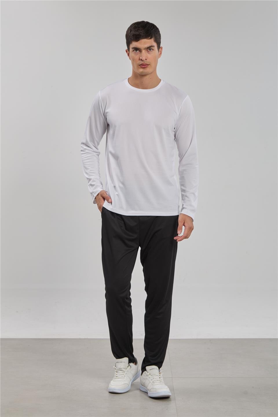 Uzun kollu sporcu t-shirt-THOR Beyaz