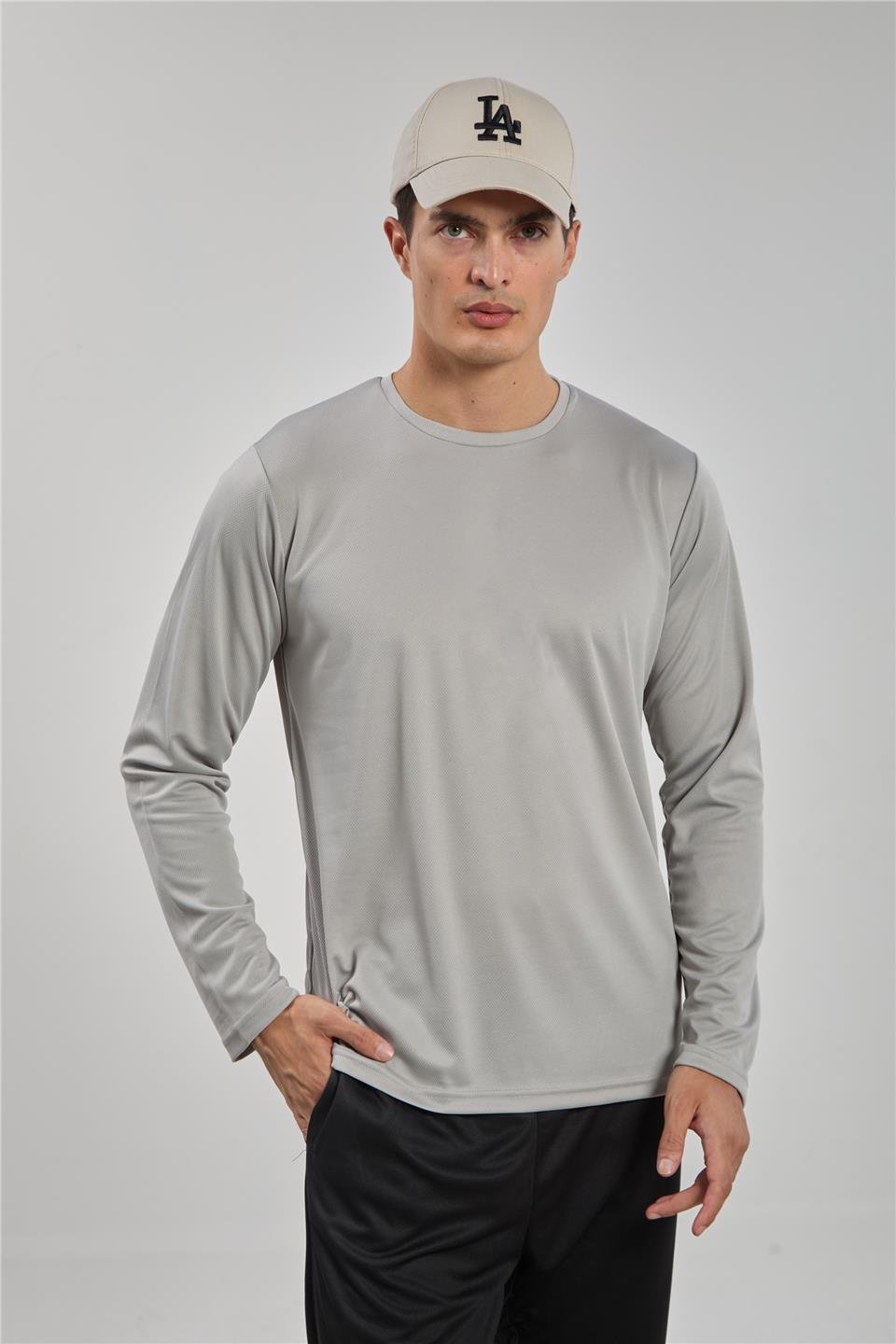 Uzun kollu sporcu t-shirt-THOR Gri