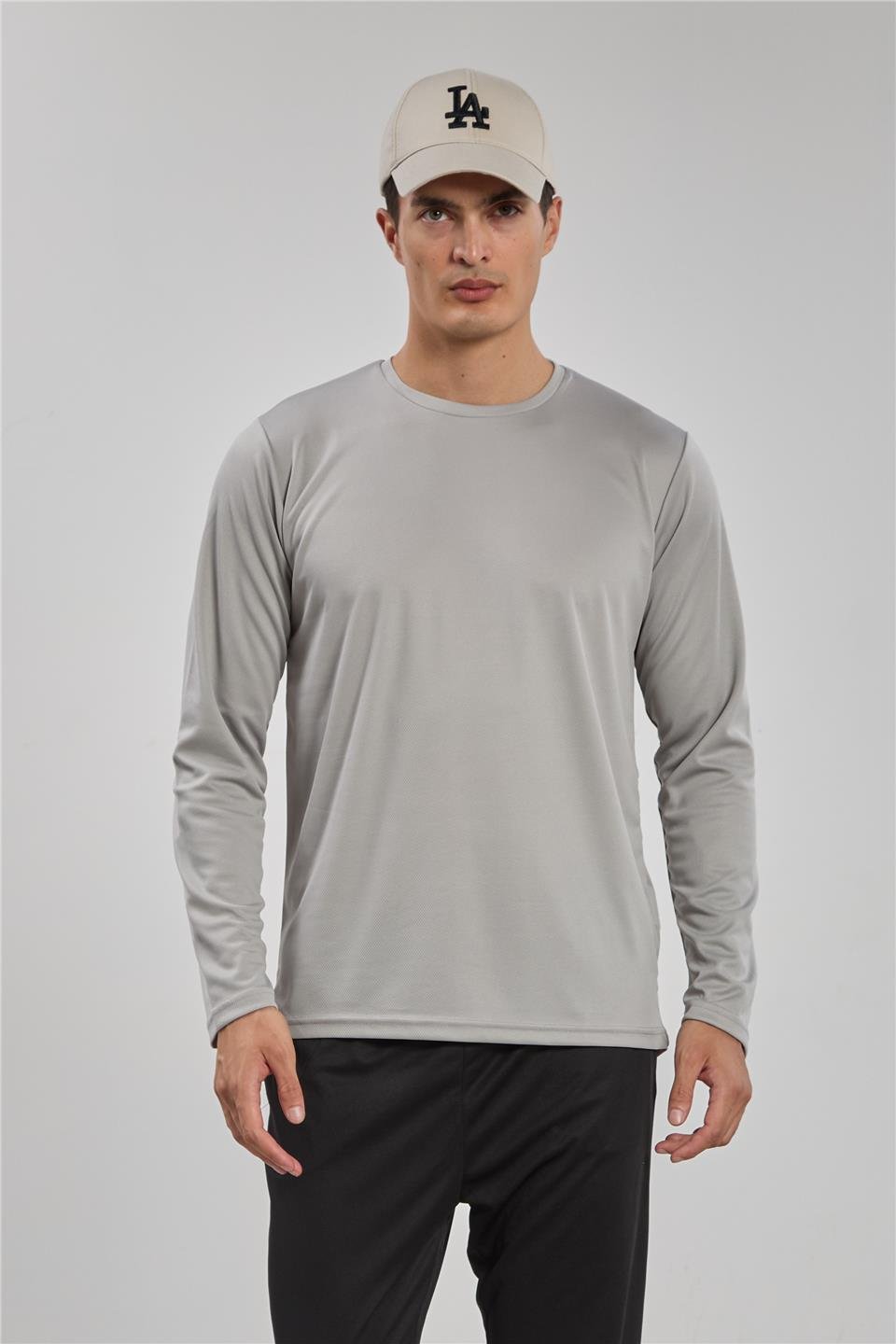 Uzun kollu sporcu t-shirt-THOR Gri