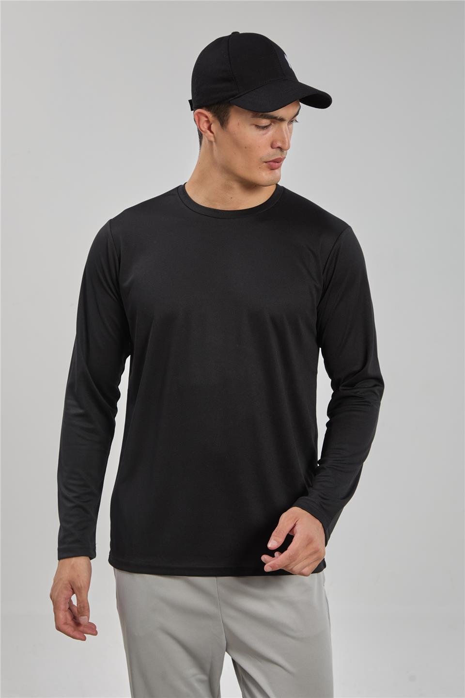 Uzun kollu sporcu t-shirt-THOR Siyah