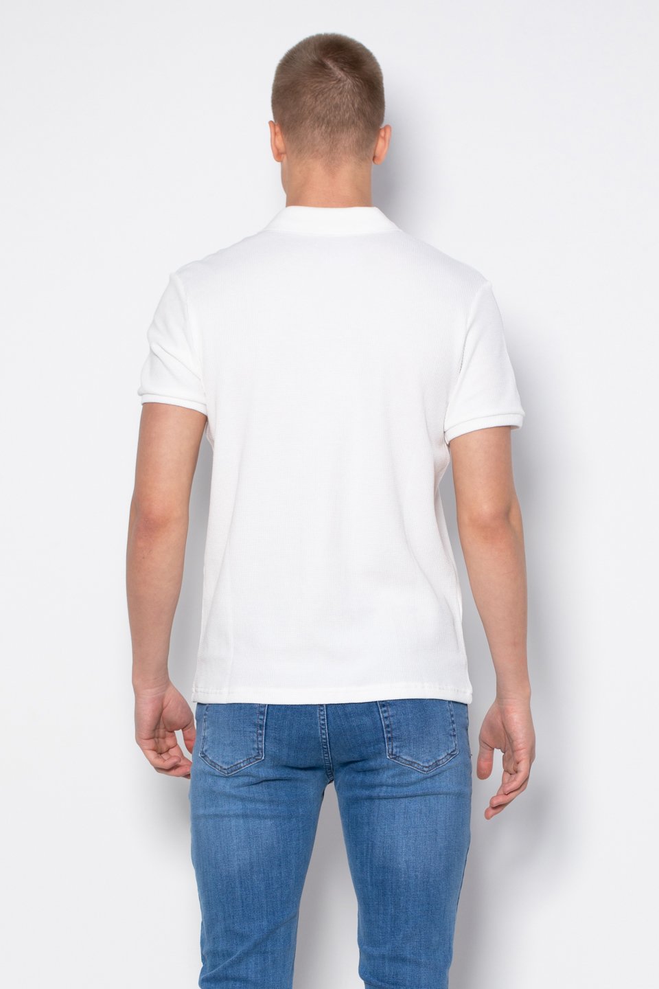 Waffle polo yaka t-shirt-2761 Ekru