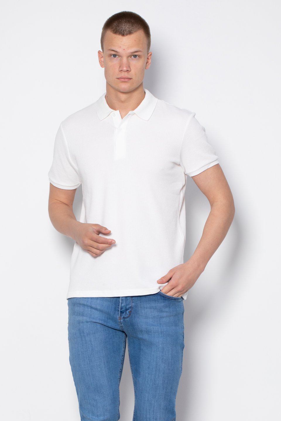 Waffle polo yaka t-shirt-2761 Ekru