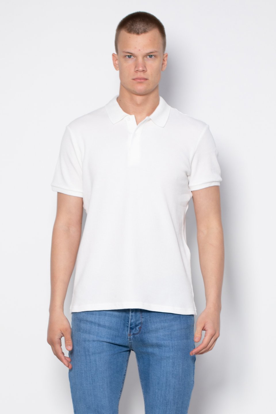 Waffle polo yaka t-shirt-2761 Ekru
