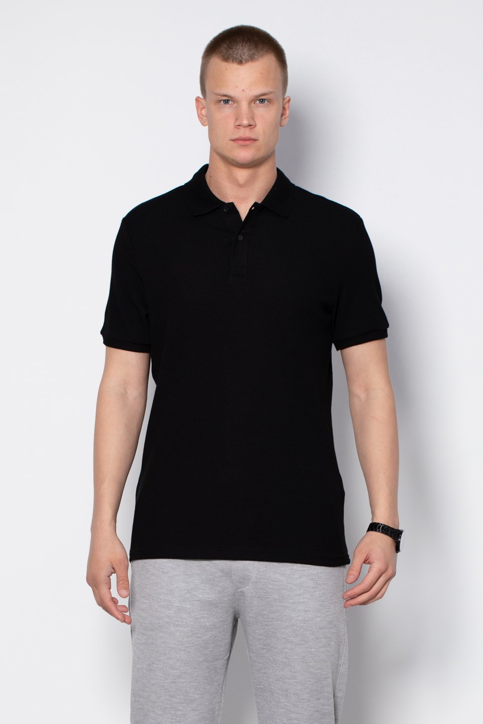 Waffle polo yaka t-shirt-2761 Siyah
