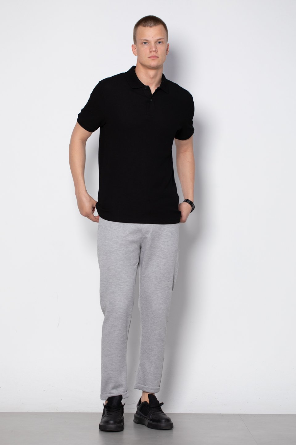 Waffle polo yaka t-shirt-2761 Siyah