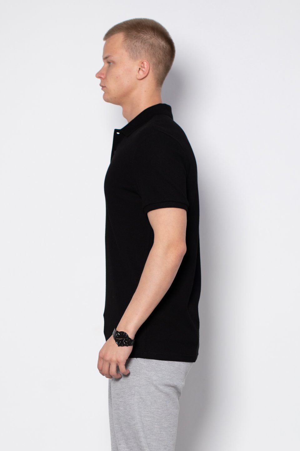 Waffle polo yaka t-shirt-2761 Siyah