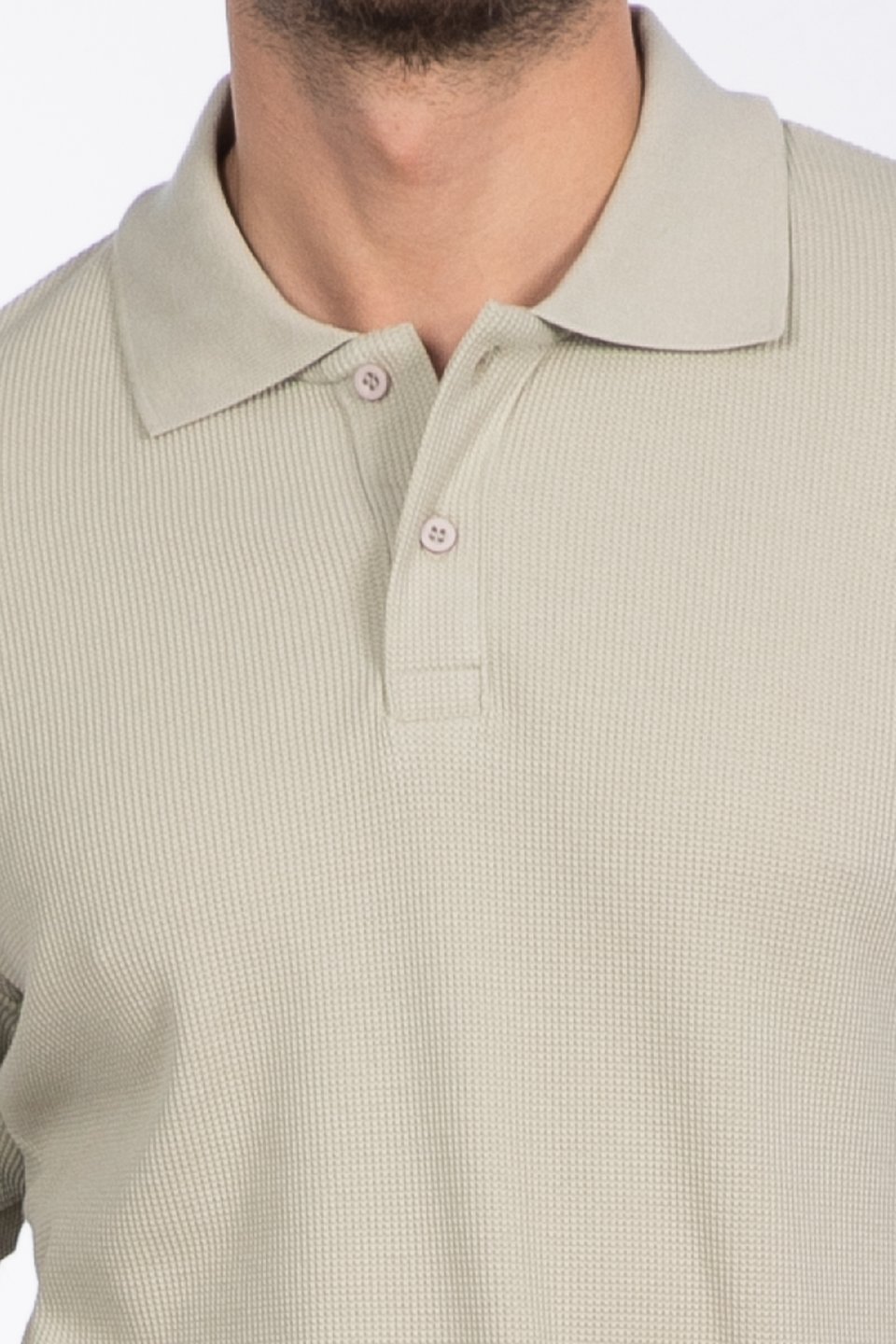 Waffle Polo Yaka T-Shirt - Taş