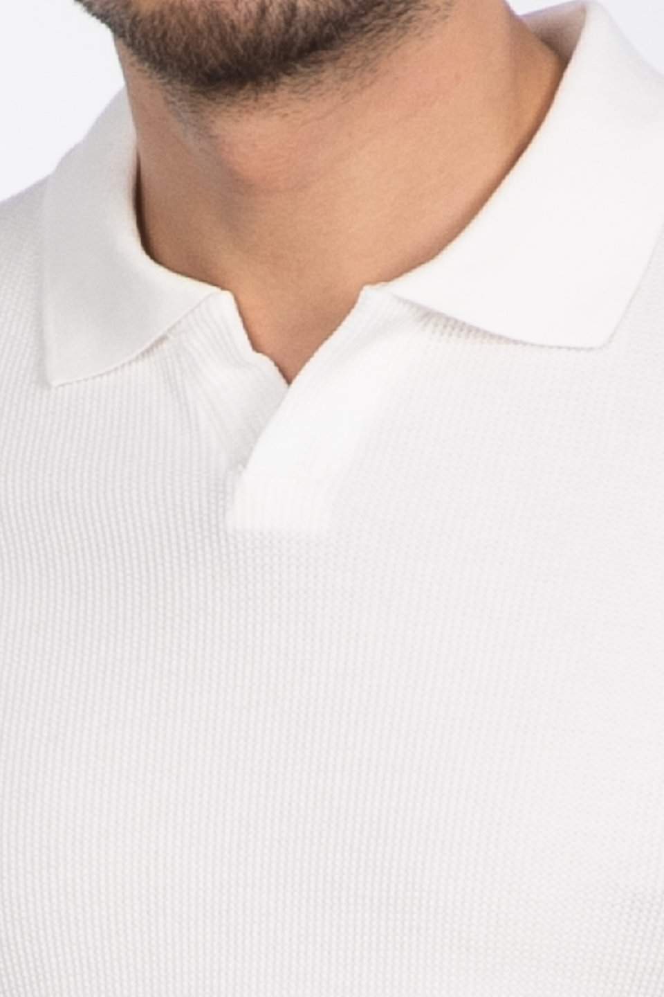 Waffle yakalı t-shirt-2645 Ekru