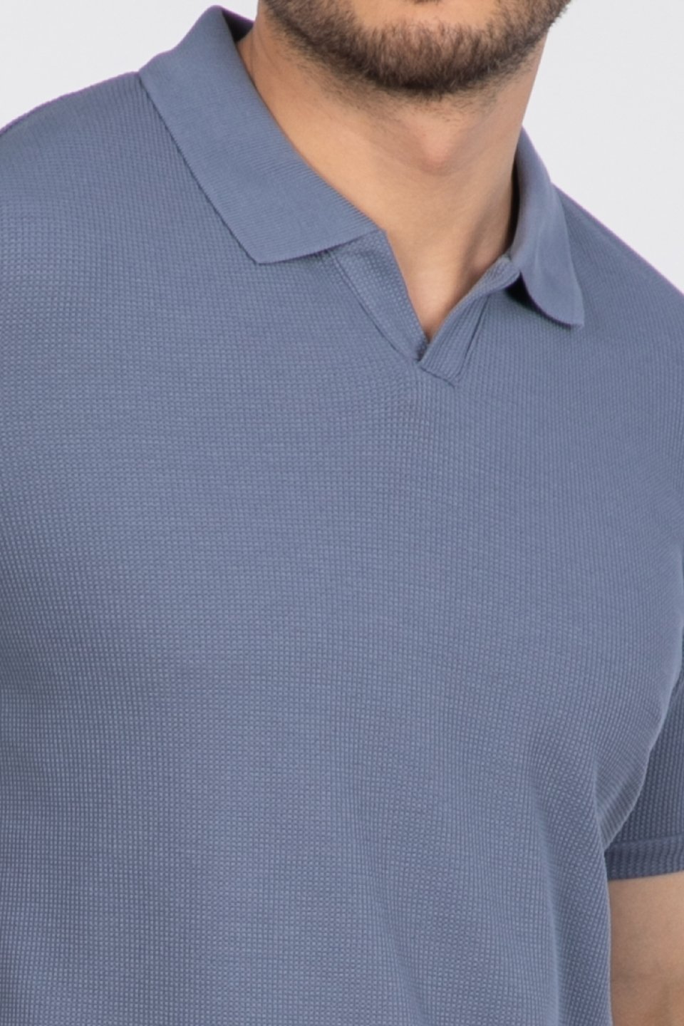 Waffle yakalı t-shirt-2645 K.Mavi