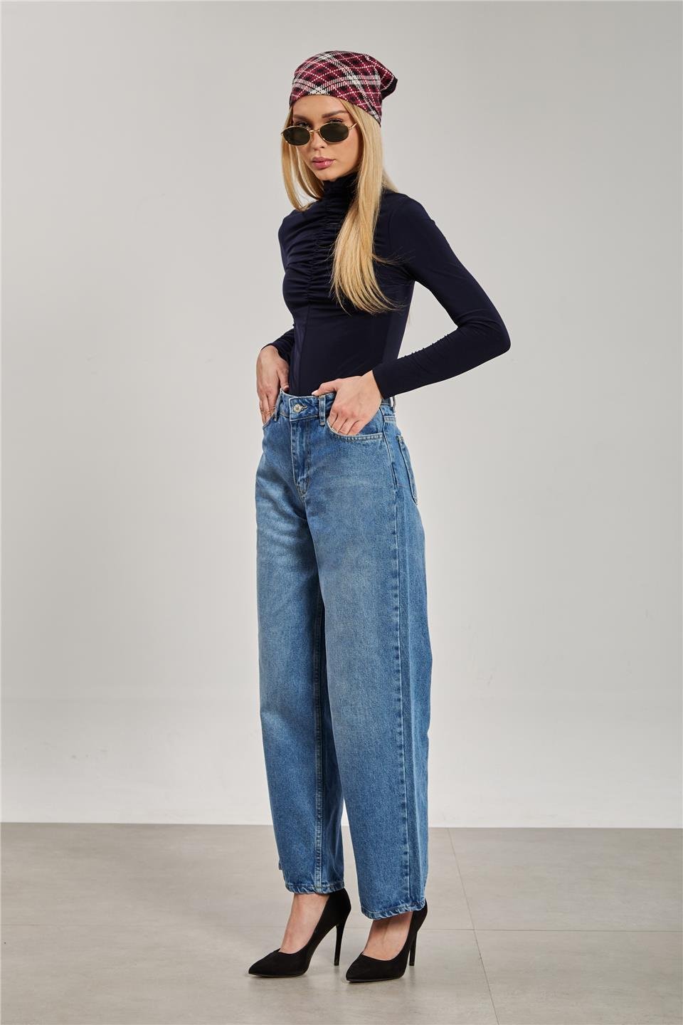 Wide leg jean pantolon-3530 Açık Mavi