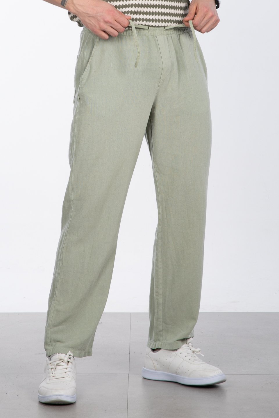 Yıkamalı keten pantolon-005 A.Haki