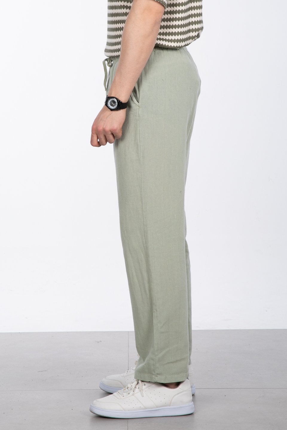 Yıkamalı keten pantolon-005 A.Haki