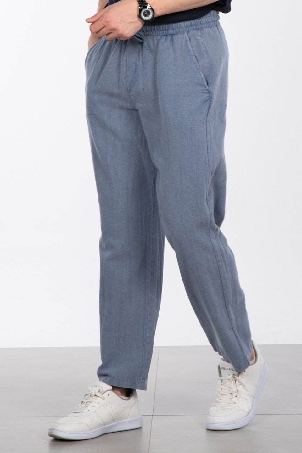 Yıkamalı keten pantolon-005 İndigo