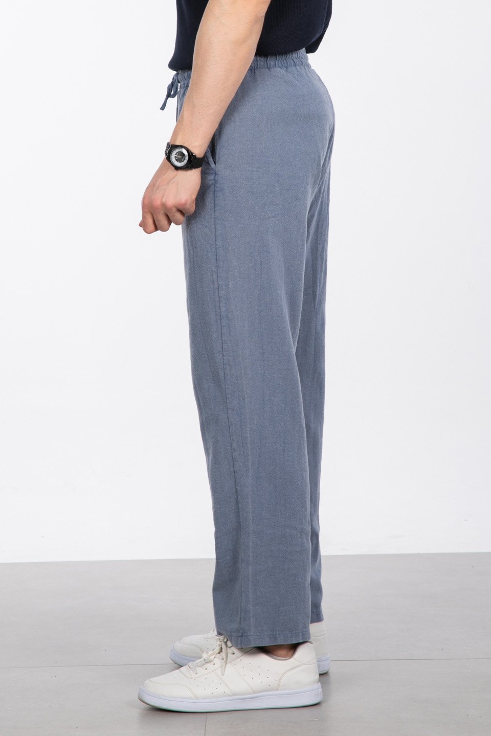 Yıkamalı keten pantolon-005 İndigo