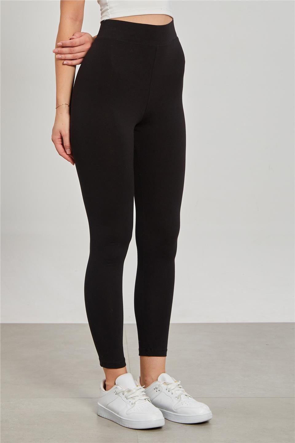 Yüksek bel likralı tayt-KYL08 Siyah