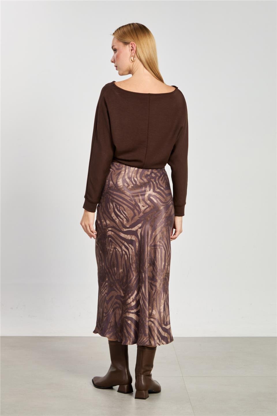 Zebra desen midi etek-1406 Kahve