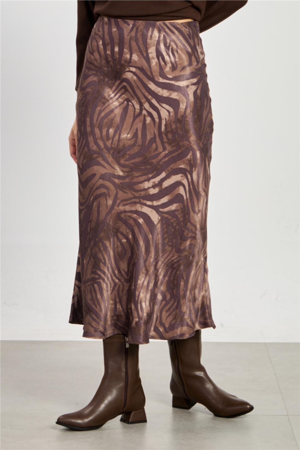 Zebra desen midi etek-1406 Kahve