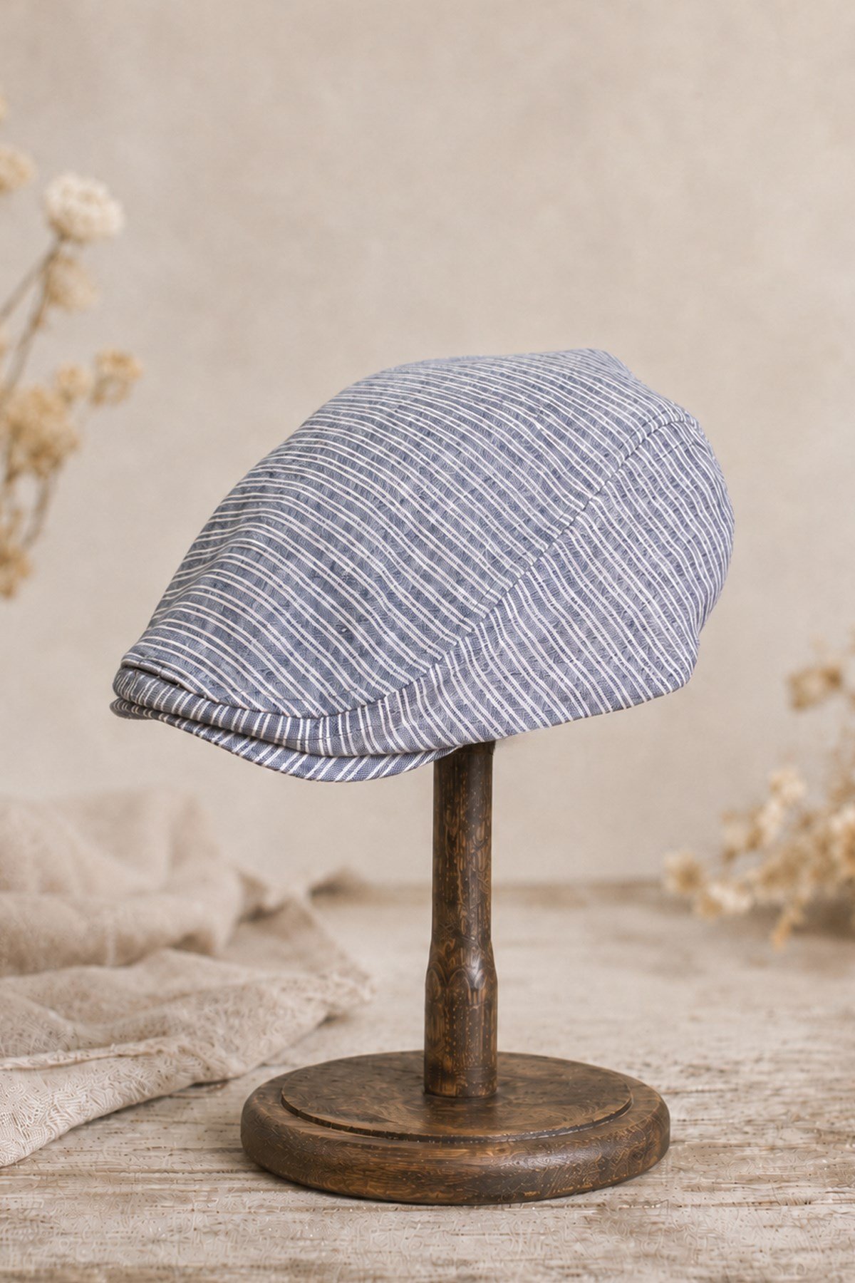 Külah Amalfi Blue Keten Dokulu Slim Fit Kasket – Flat Cap | Riviera Collection KLH7598