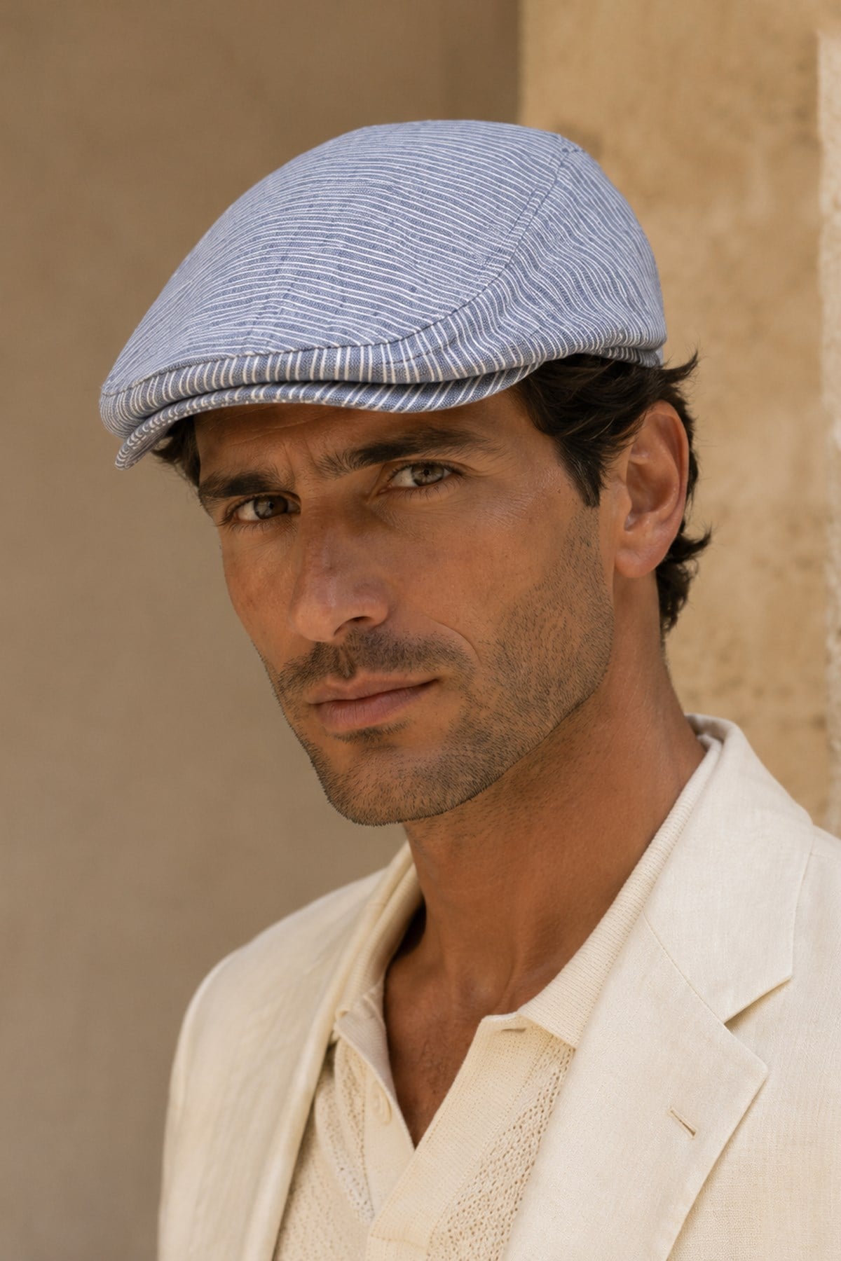 Külah Amalfi Blue Keten Dokulu Slim Fit Kasket – Flat Cap | Riviera Collection KLH7598
