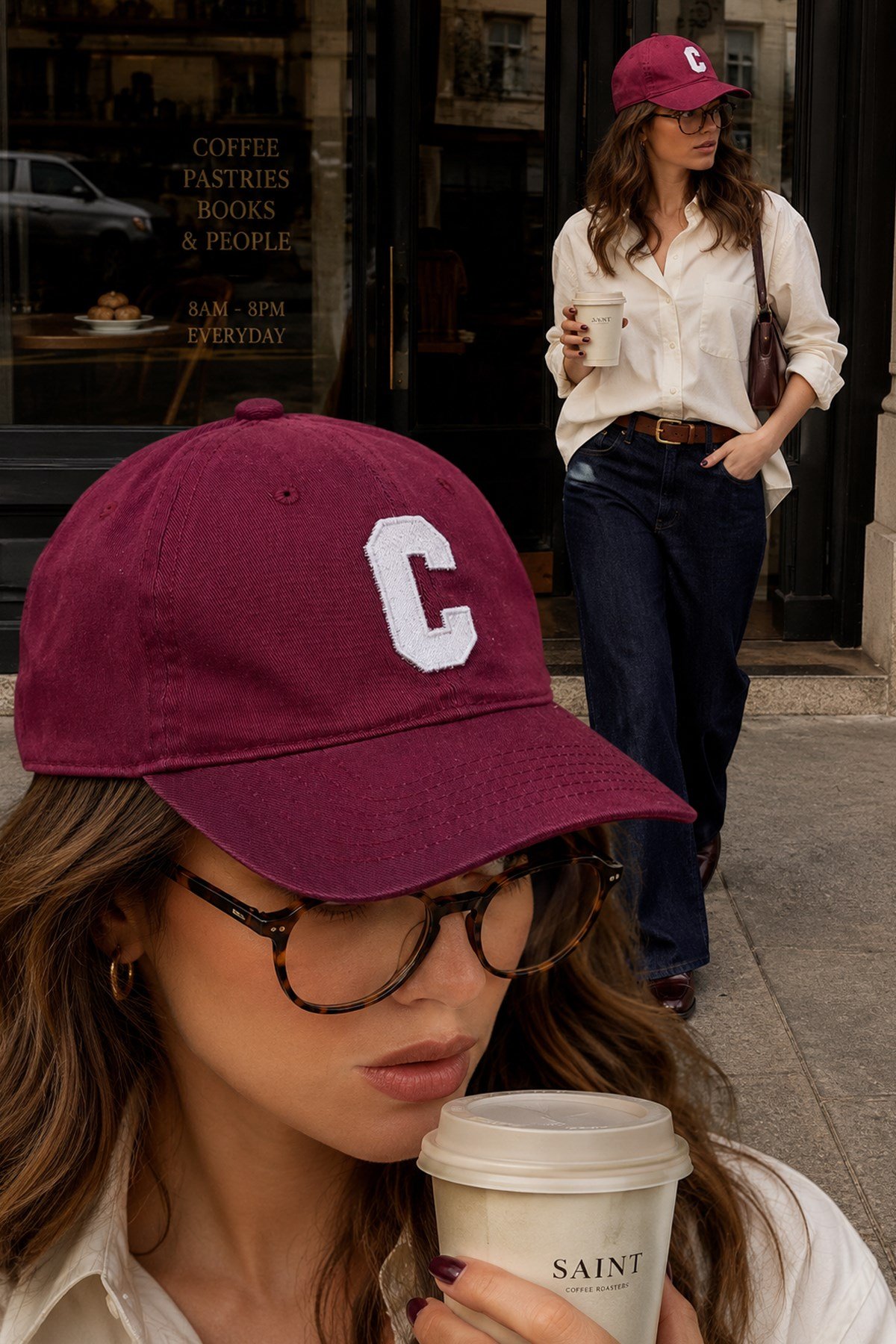 Külah Club Letter Series - C Harf Nakışlı Şapka | Merlot KLH7593