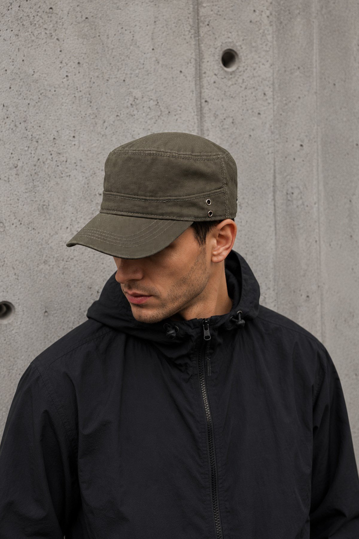 Külah Men's Denim Fidel Castro Hat Eyelet Detailed Flat Cap - Khaki KLH7443