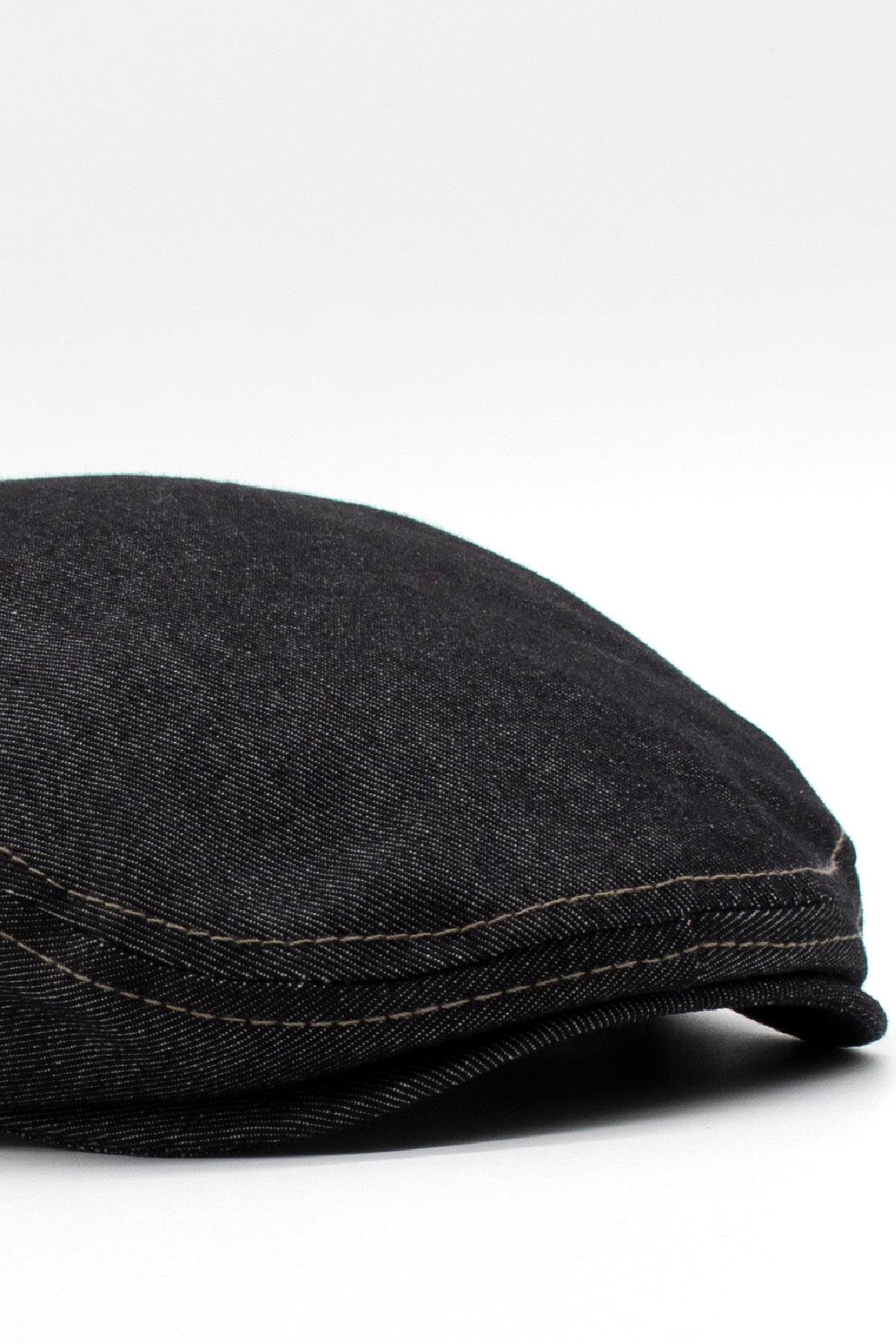 Külah Erkek Jean Flat Cap Kasket - Siyah Kot Şapka | Standart Fit/Esnek KLH7488