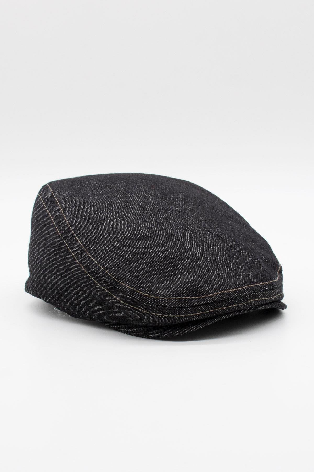 Külah Erkek Jean Flat Cap Kasket - Siyah Kot Şapka | Standart Fit/Esnek KLH7488