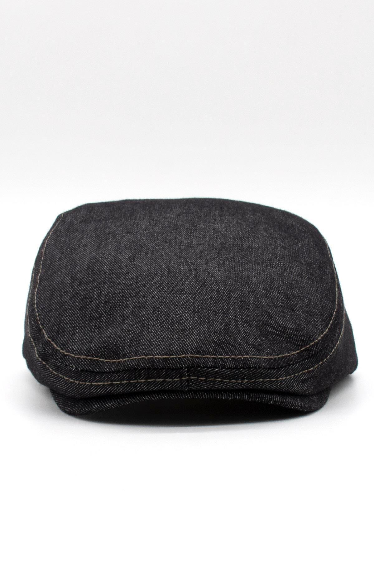 Külah Erkek Jean Flat Cap Kasket - Siyah Kot Şapka | Standart Fit/Esnek KLH7488