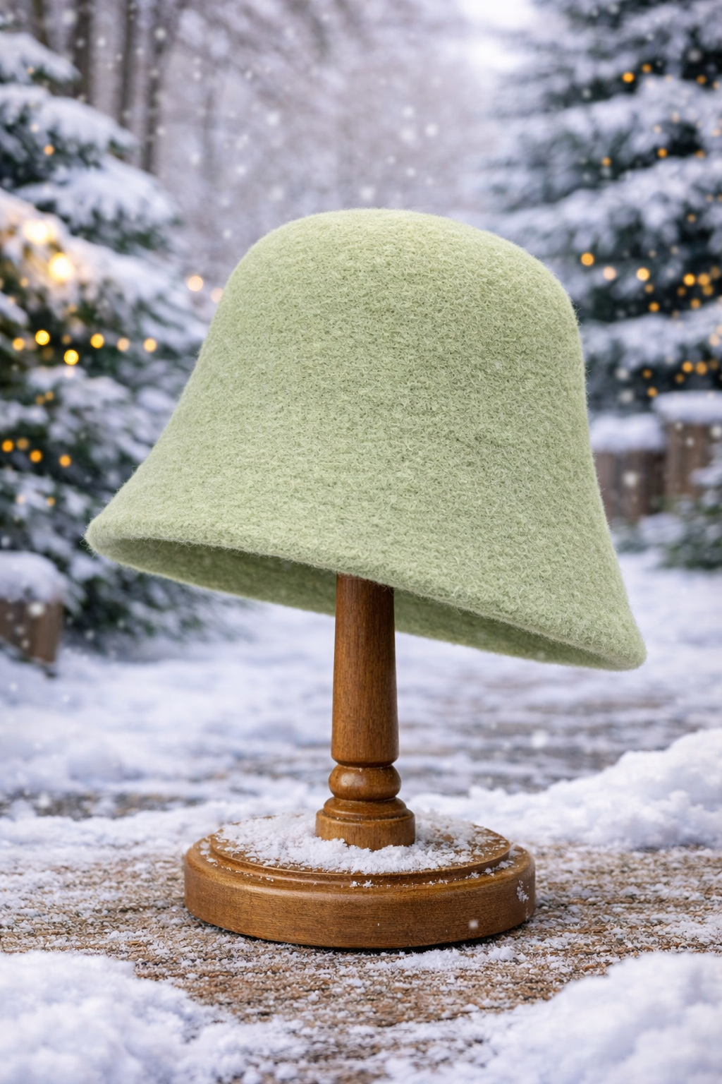 Külah Kadın Premium Cloche Şapka Kışlık Boho Bucket Hat - Çağla Yeşil KLH7566