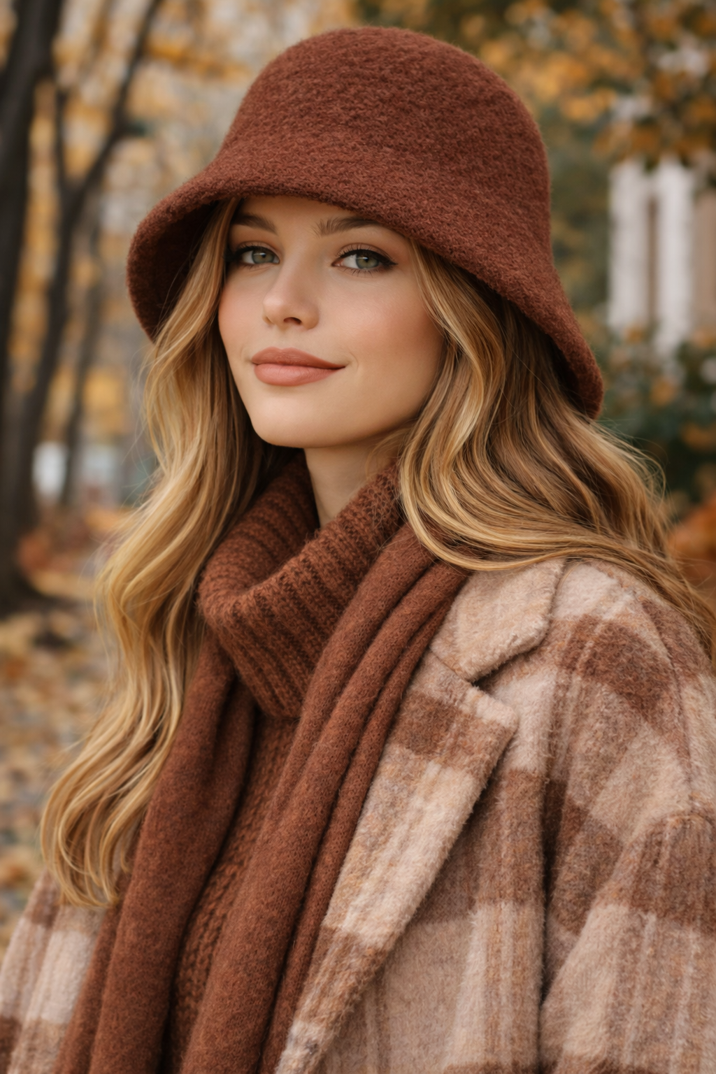Külah Kadın Premium Cloche Şapka Kışlık Boho Bucket Hat - Acı Kahve KLH7566