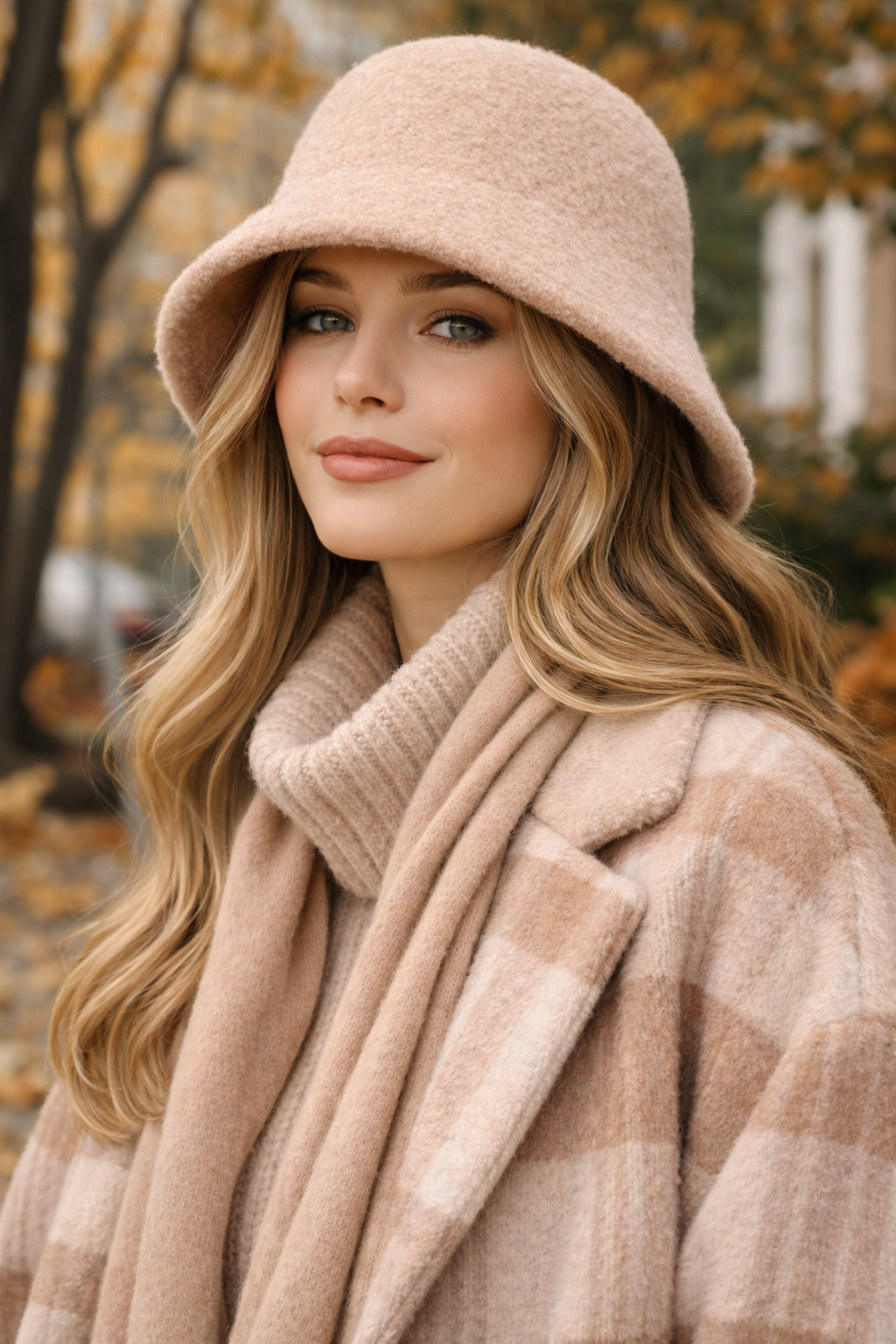 Külah Kadın Premium Cloche Şapka Kışlık Boho Bucket Hat - Krem KLH7566