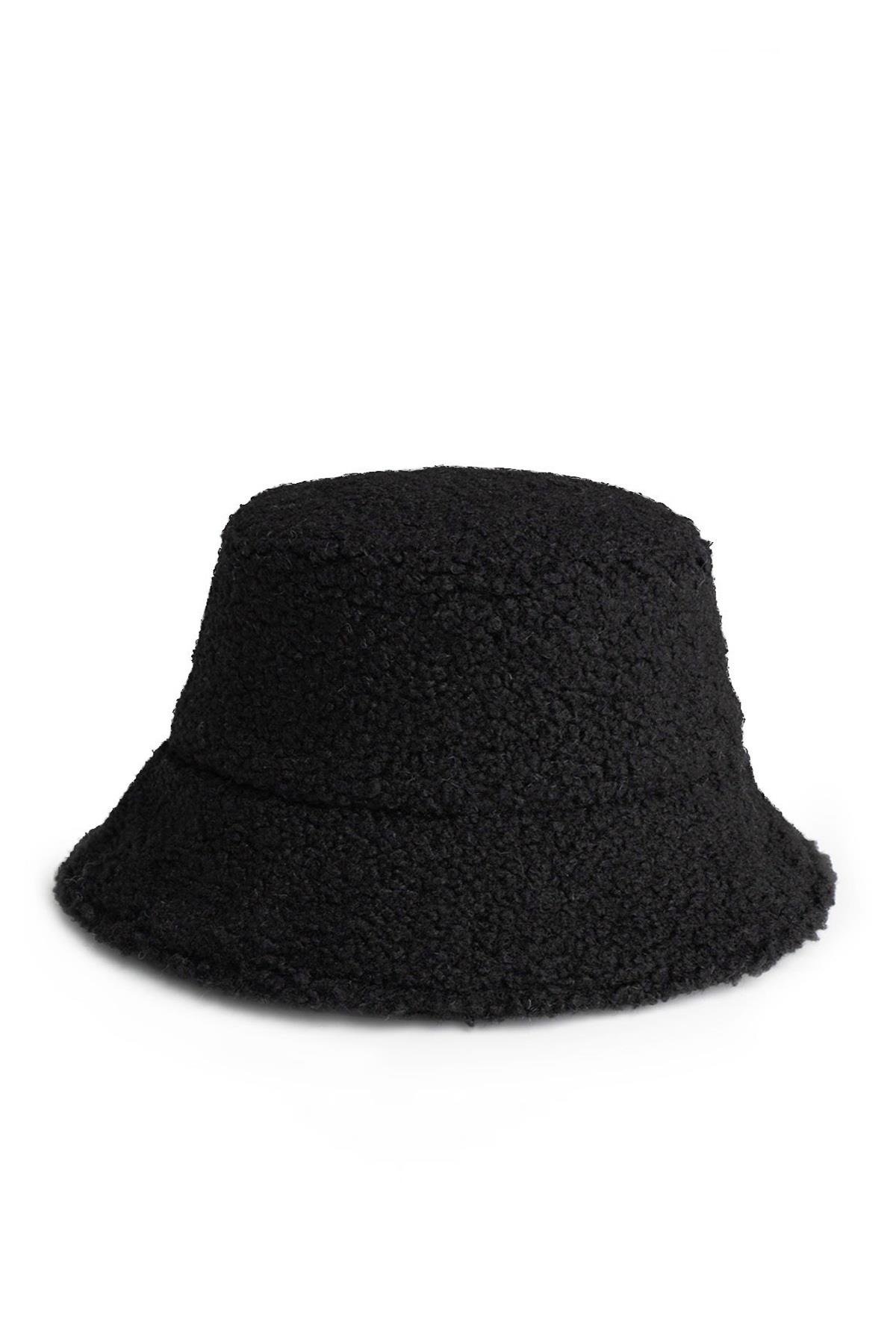 Külah Kadın Yün Siyah Kışlık Balıkçı Bucket Şapka KLH7054